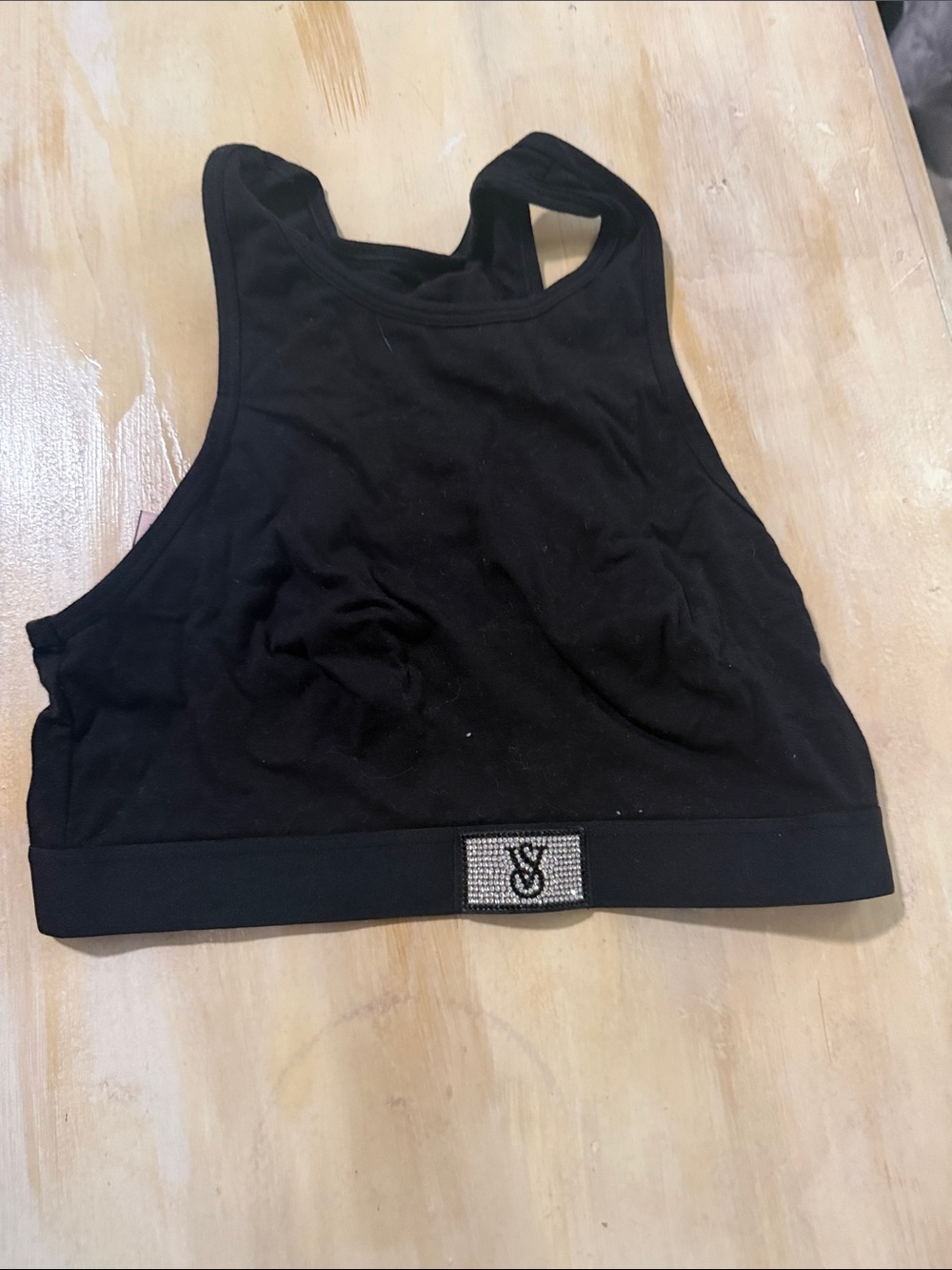 Victoria’s Secret Black Women's Racerback Sports Bra with Embellished Logo M